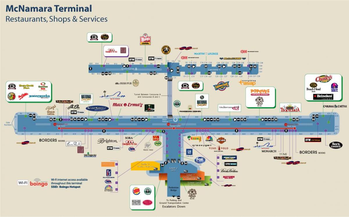 Aeroport de Detroit restaurant mapa