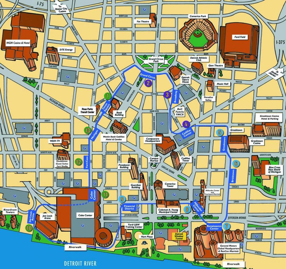 Detroit atraccions mapa