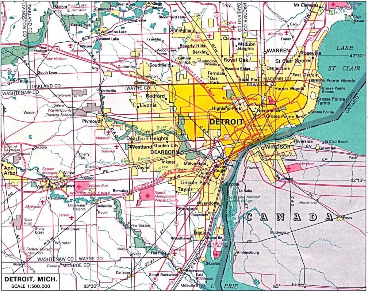 mapa de Detroit suburbis