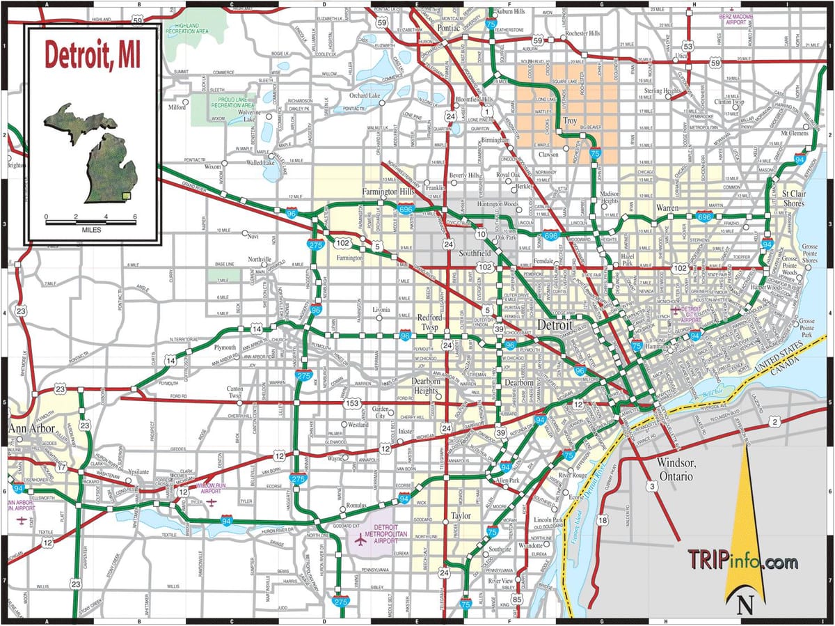 mapa de Detroit, Michigan