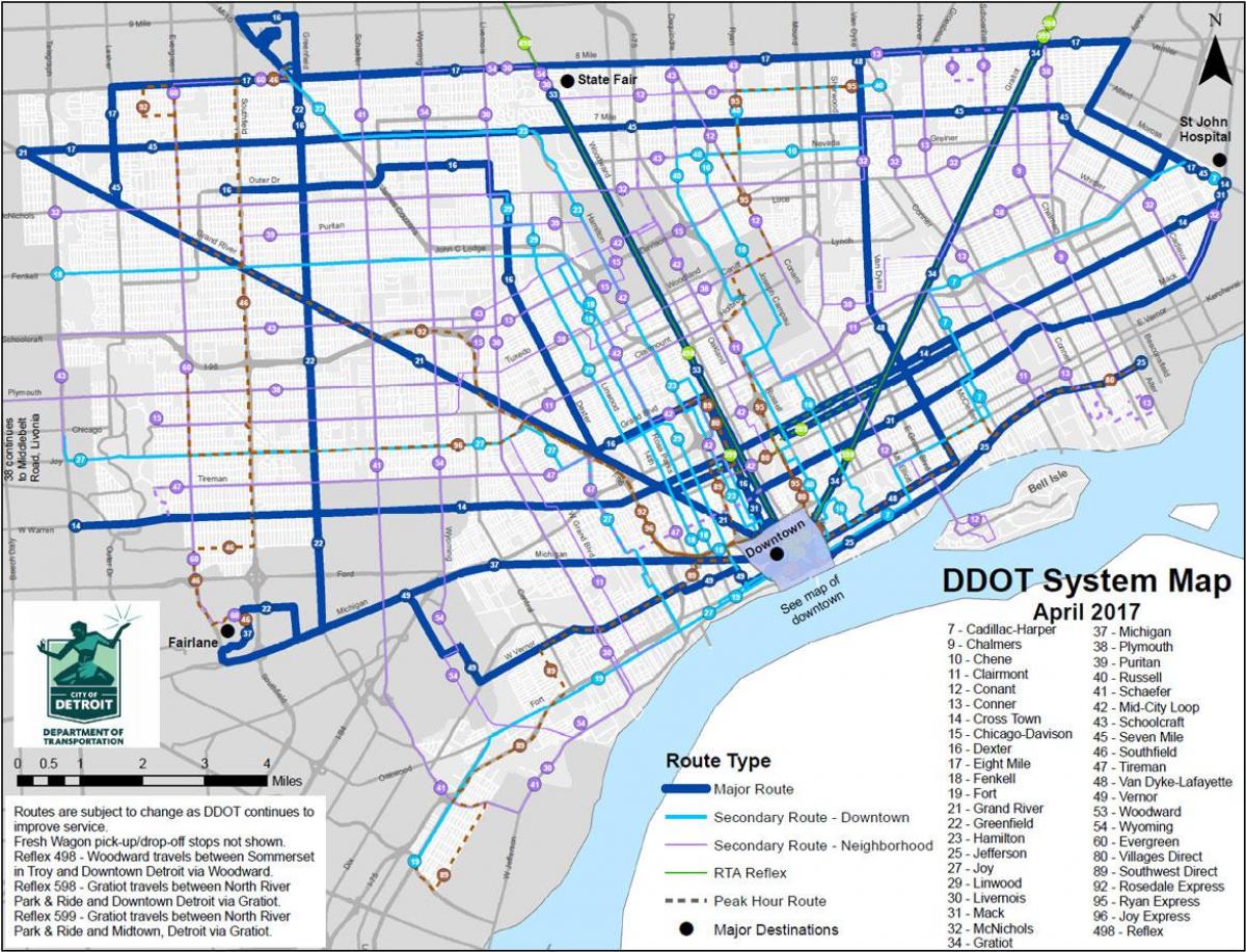 mapa de Detroit Bus